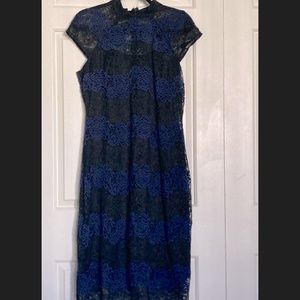 High neck blue and black dress